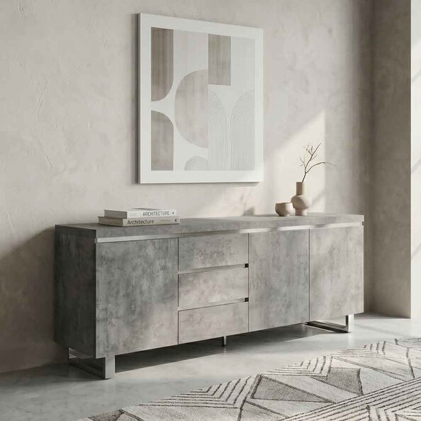 Sydney Wooden Sideboard with 3 Doors and 3 Drawers in Concrete