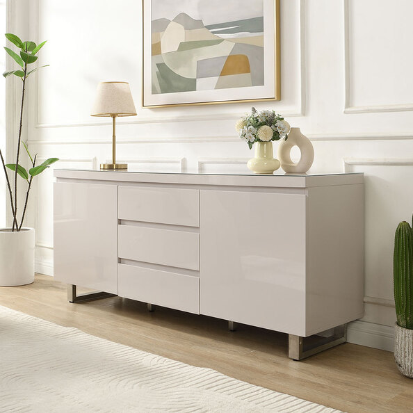 Sydney High Gloss Sideboard with 2 Doors 3 Drawers in Cashmere