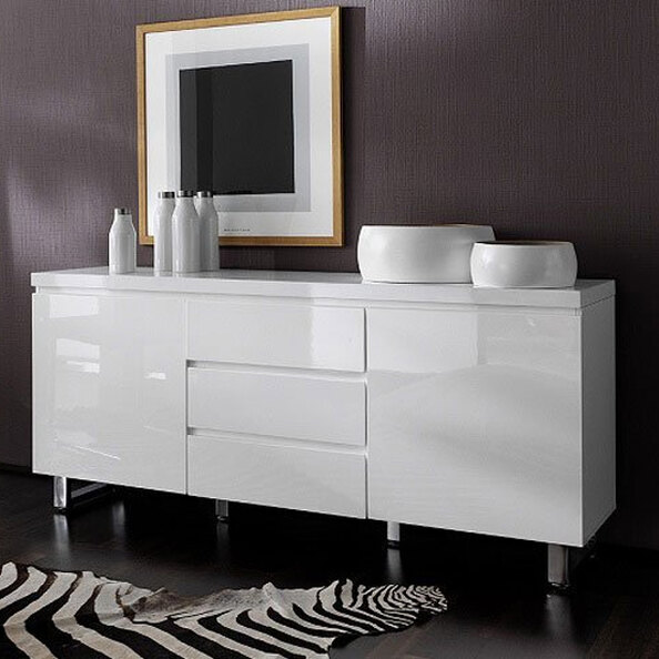 Sydney High Gloss Sideboard With 2 Door 3 Drawer In White