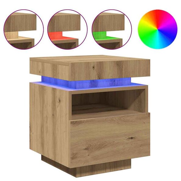 Syracuse Wooden Bedside Cabinet With 1 Drawer And LED - Artisan Oak
