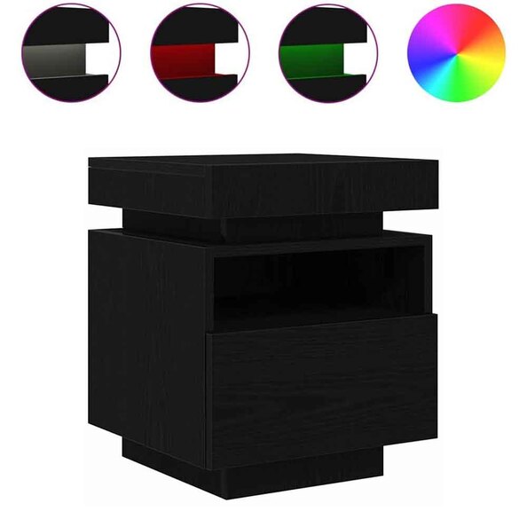 Syracuse Wooden Bedside Cabinet With 1 Drawer And LED - Black Oak