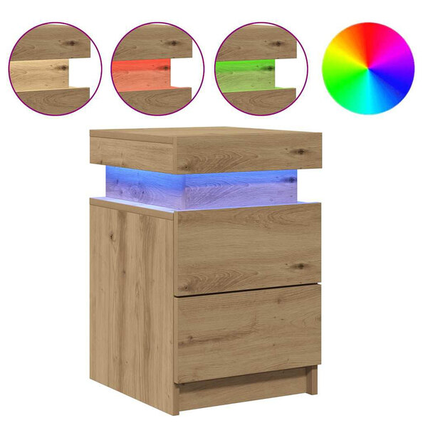 Syracuse Wooden Bedside Cabinet With 2 Drawers And LED - Artisan Oak
