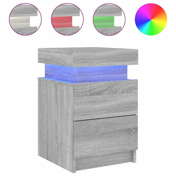 Syracuse Wooden Bedside Cabinet With 2 Drawers And LED - Grey Sonoma