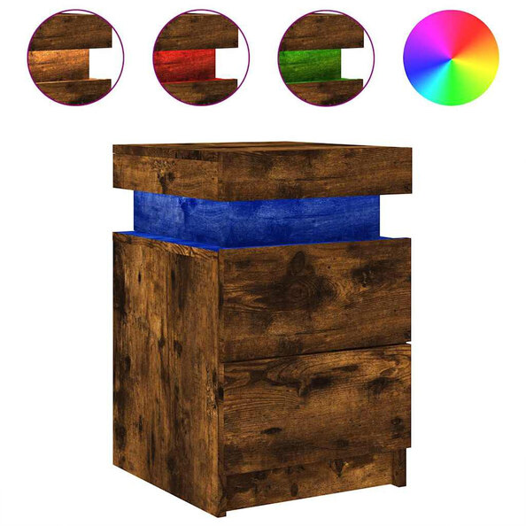 Syracuse Wooden Bedside Cabinet With 2 Drawers And LED - Smoked Oak