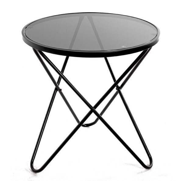 Tama Black Glass End Table With Steel Frame