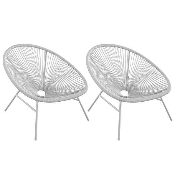 Tampere Light Grey Woven Resin Outdoor Lounge Chair In Pair