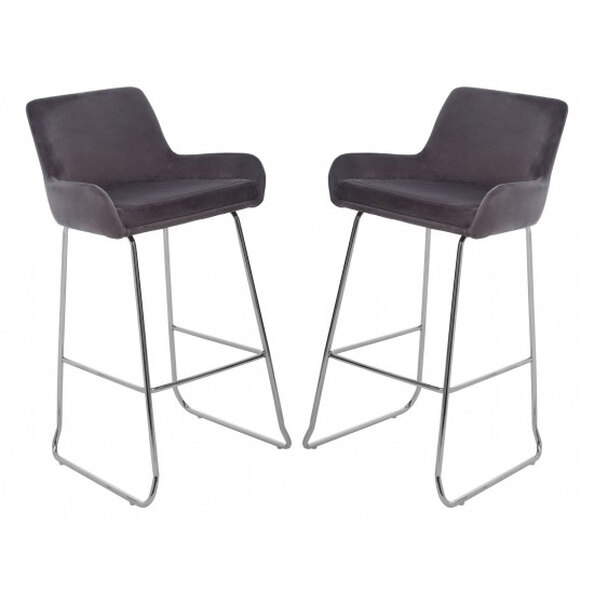 Tamzo Mink Velvet Upholstered Bar Chair With Low Arms In Pair