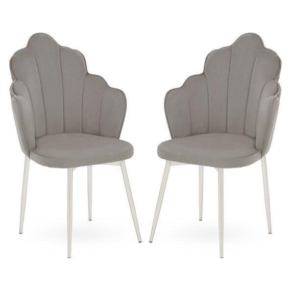 Tania Grey Velvet Dining Chairs With Chrome Legs In A Pair