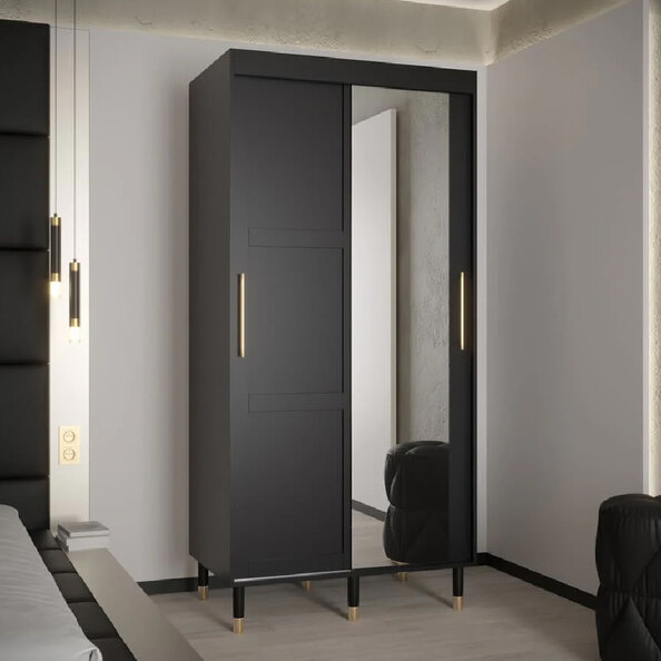 Tarboro Mirrored Wardorbe 100cm With 2 Sliding Doors In Black