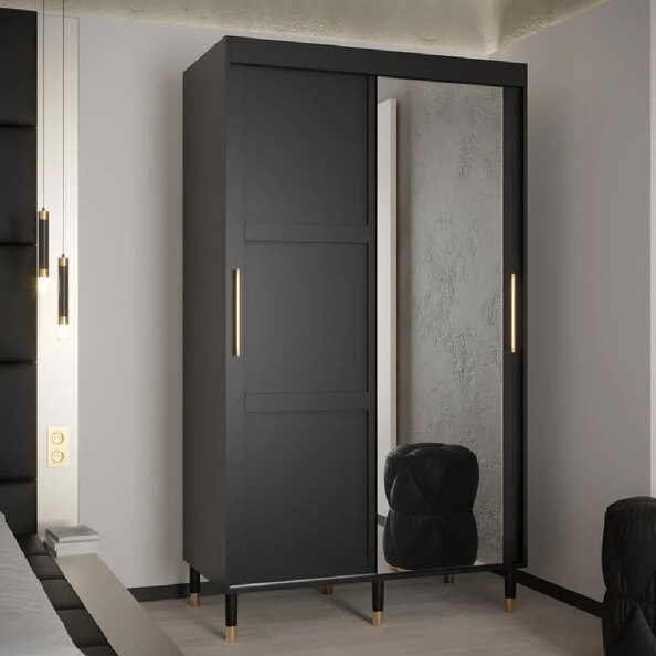 Tarboro Mirrored Wardorbe 120cm With 2 Sliding Doors In Black