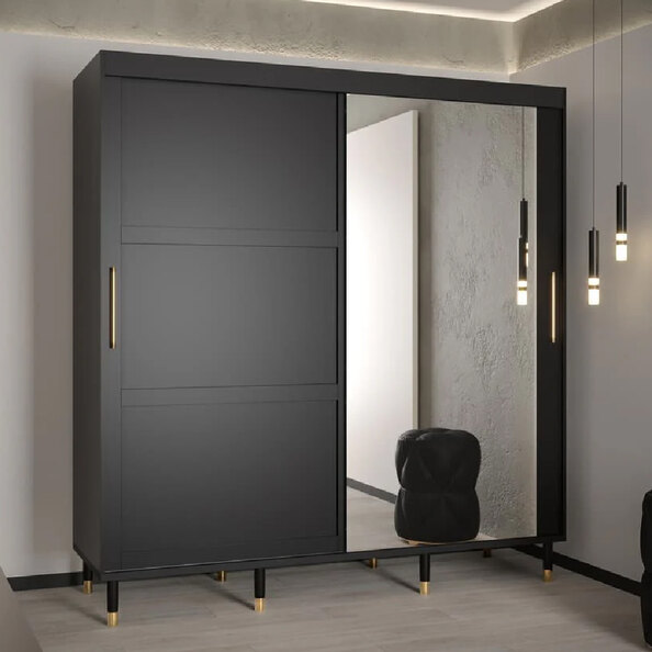 Tarboro Mirrored Wardorbe 200cm With 2 Sliding Doors In Black