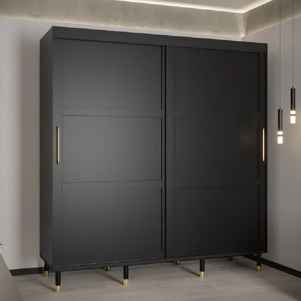 Tarboro Wooden Wardrobe 200cm With 2 Sliding Doors In Black