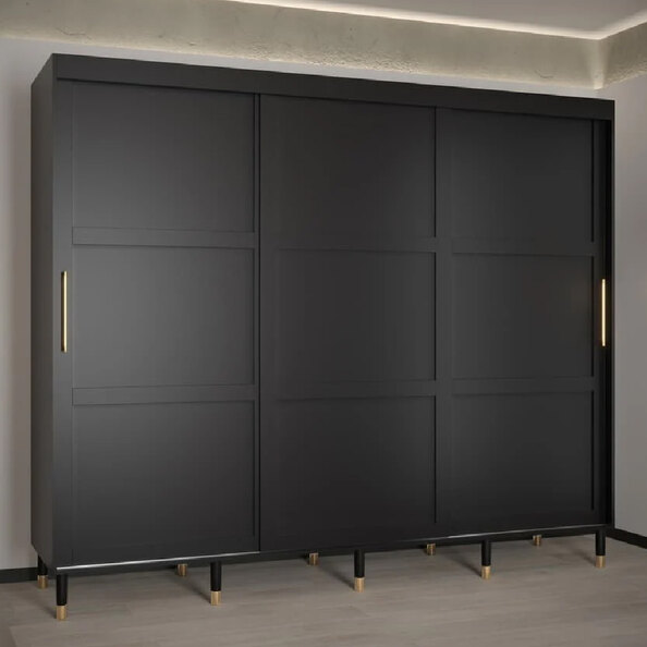 Tarboro Wooden Wardrobe 250cm With 3 Sliding Doors In Black