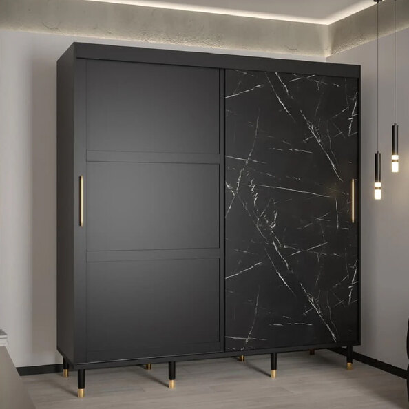 Tarboro Wooden Wardrobe Large With 2 Sliding Doors In Black
