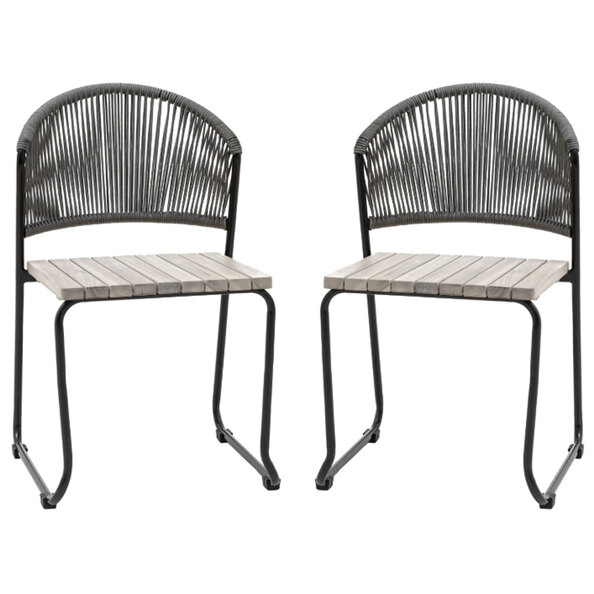 Tarkio Outdoor Grey Wooden Dining Chairs With Black Legs In Pair
