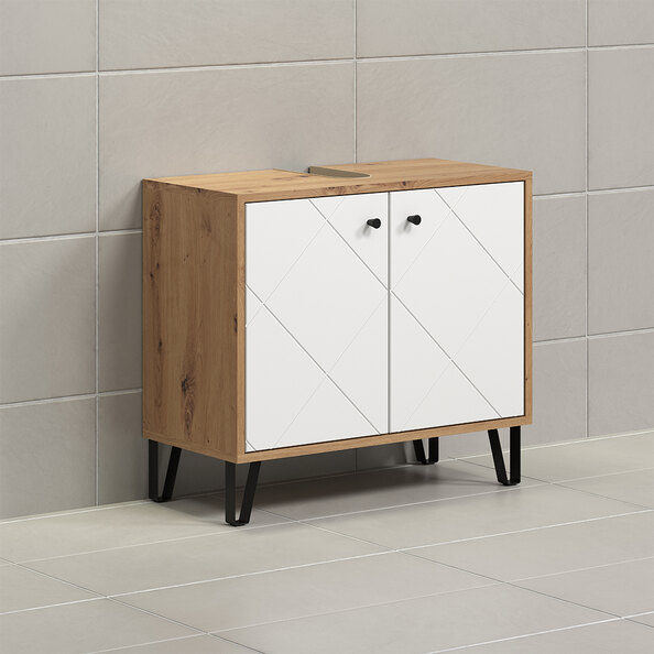 Tarlen Wooden Vanity Unit in Matt White and Artisan Oak