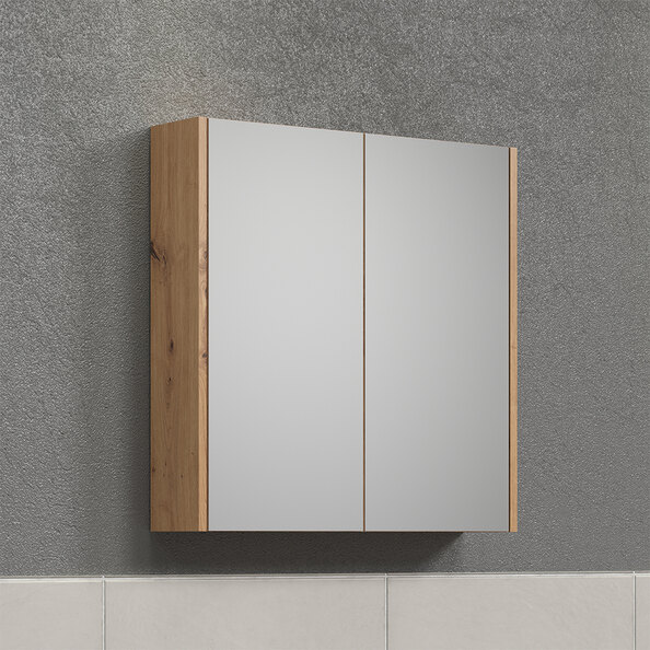 Tarlen Wooden Wall Mounted Bathroom Mirror Cabinet in Matt White and Artisan Oak