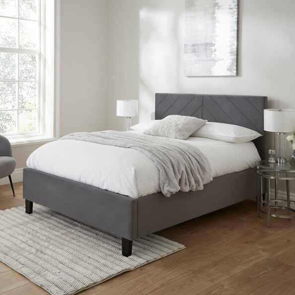 Tarvion Fabric Ottoman Storage Double Bed in Grey