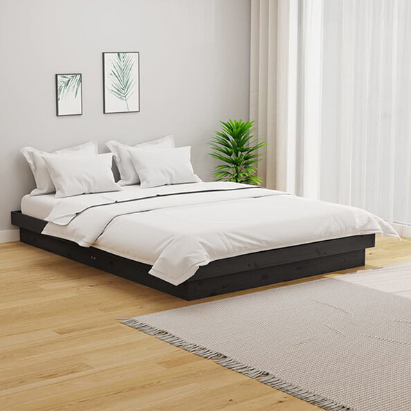 Tassilo Solid Pinewood Double Bed In Grey