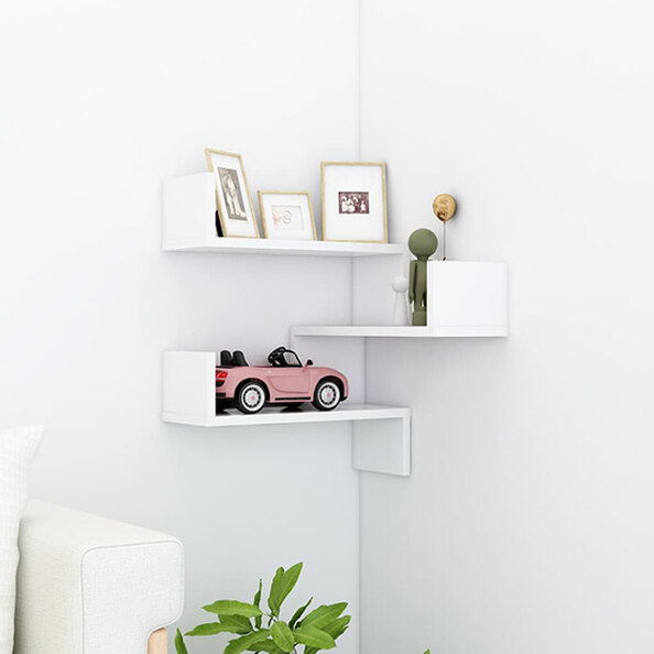 Tasya Wooden Corner Wall Shelf In White