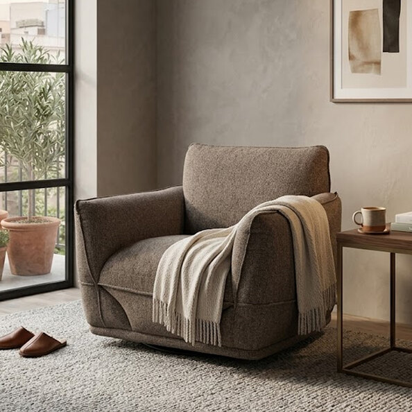 Tavion Fabric 1 Seater Sofa in Pebble