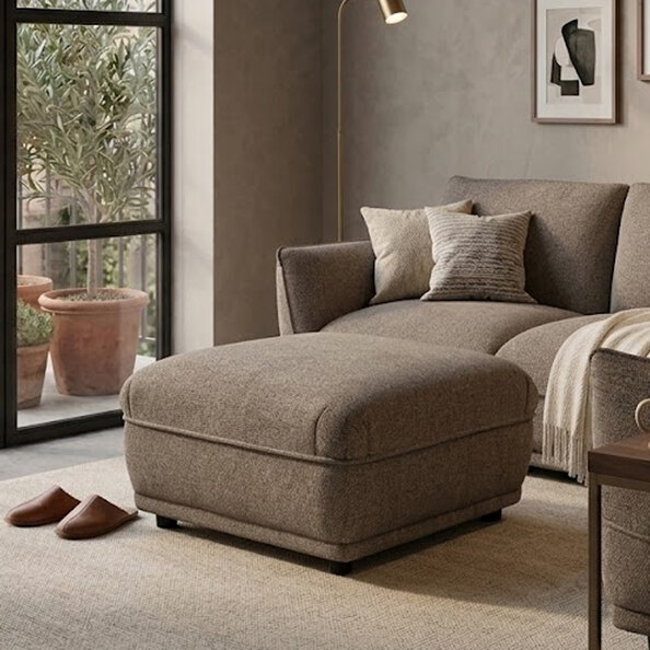 Tavion Fabric Footstool in Pebble