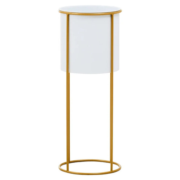 Tavira Large Metal Floor Standing Planter in White And Gold