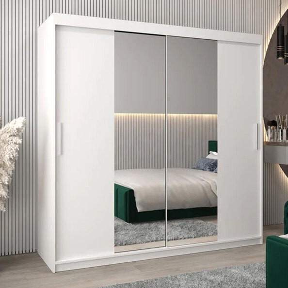 Tavira I Mirrored Wardrobe 2 Sliding Doors 200cm In White