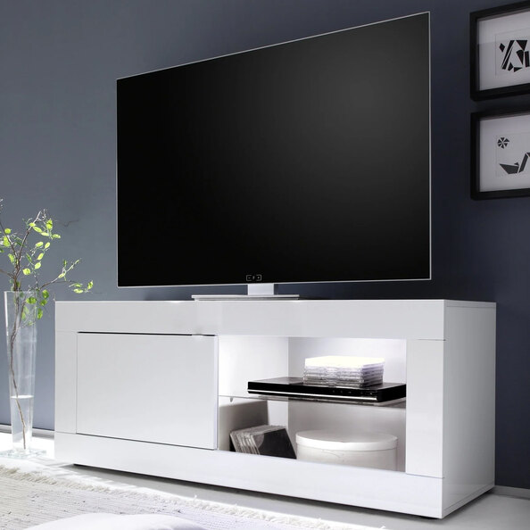 Taylor High Gloss TV Stand 1 Door In White With LED