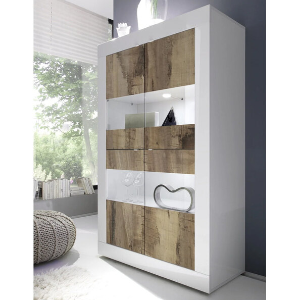 Taylor White Gloss Display Cabinet 4 Doors In Pero With LED