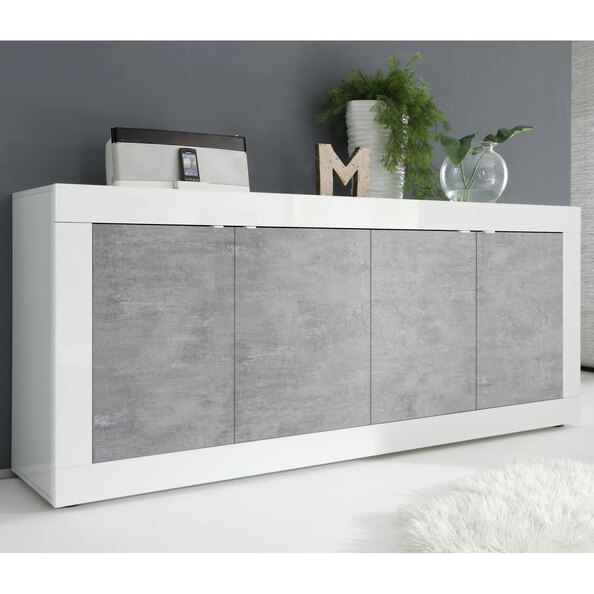 Taylor White Gloss Sideboard With 4 Doors In Cement