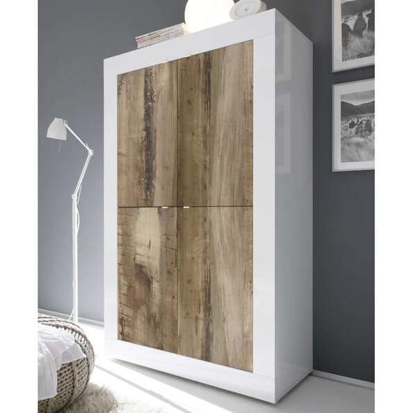 Taylor White Gloss Highboard With 4 Doors In Pero