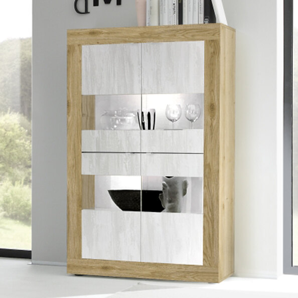 Taylor Wooden Display Cabinet 4 Doors In Cadiz And White With LED