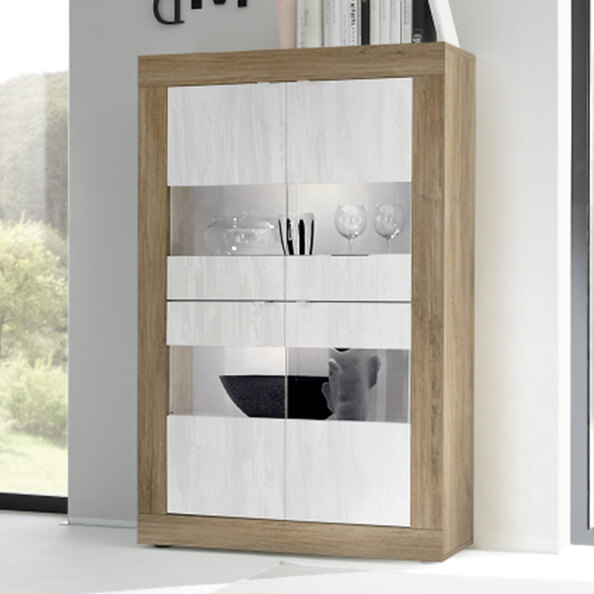 Taylor Wooden Display Cabinet 4 Doors In Mercure And White With LED
