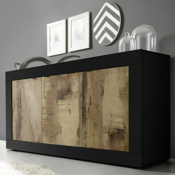 Taylor Wooden Sideboard With 3 Doors In Black And Pero