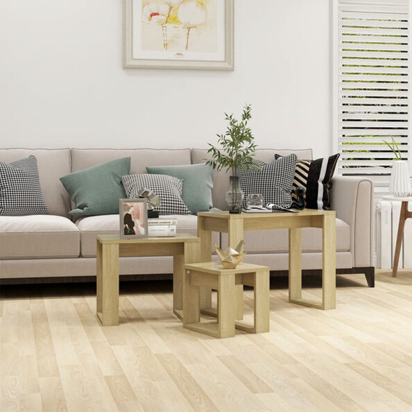 Tayvon Wooden Nest Of 3 Tables In Sonoma Oak