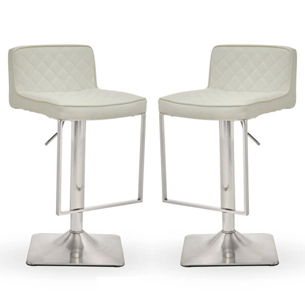 Baino White Leather Bar Chairs With Chrome Footrest In A Pair