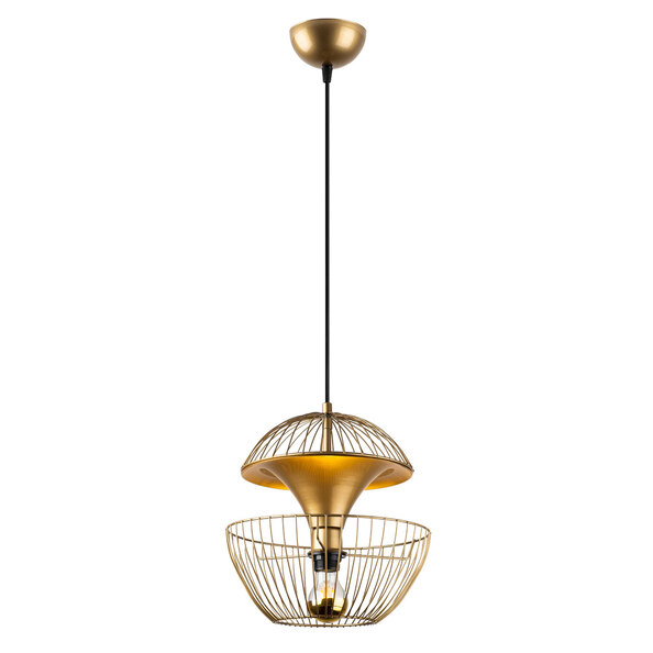 Teldamla 3 Light Metal Caged Dome Ceiling Pendant Light in Gold