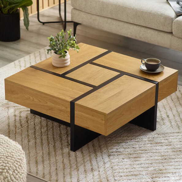 Nova Wooden Square Storage Coffee Table - Light Oak