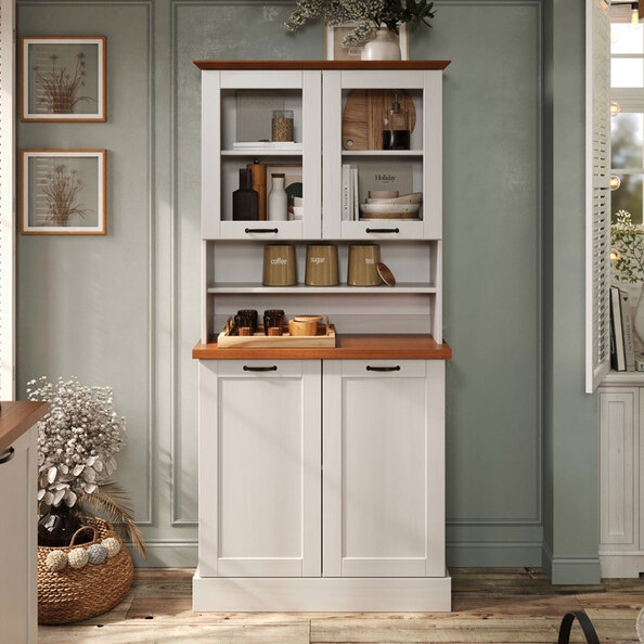 Telmira Wooden Coffee Station with 4 Doors in White and Stained Wax