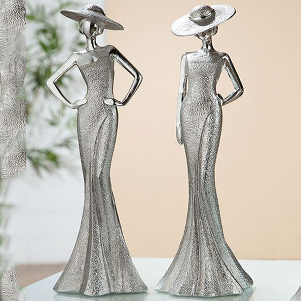 Terrell Polyresin Set Of 2 Lady Diva Hands In Hip Sculpture In Silver