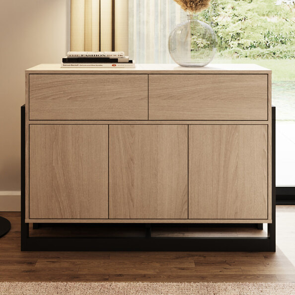 Terrell Wooden Sideboard With 3 Doors 2 Drawers In Oak