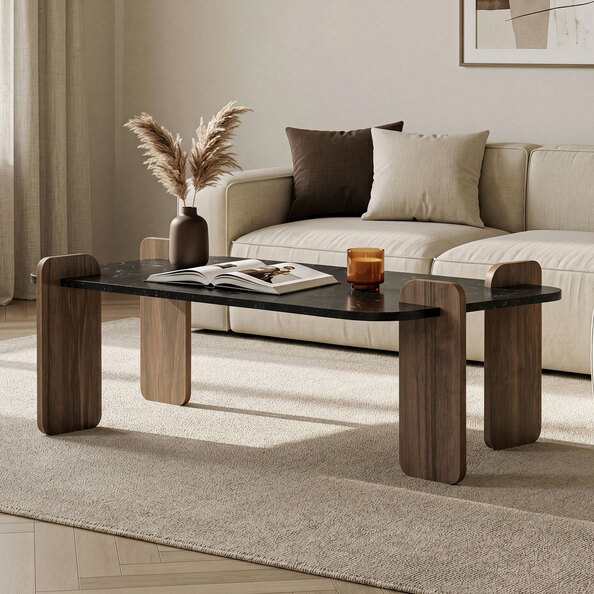 Tervan Rectangular Wooden Coffee Table in Lotus and Walnut