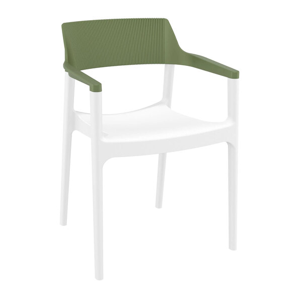 Tervel Polypropylene Stacking Armchair in White and Olive Green