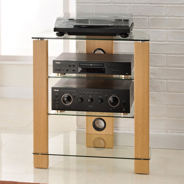 Tetonia HiFi Wooden TV Stand With 4 Glass Shelves in Walnut