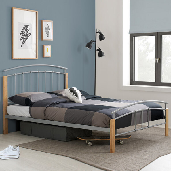 Tetra Metal King Size Bed In Beech And Silver