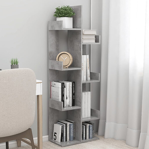 Tevin Wooden Bookshelf With 8 Compartments In Concrete Effect