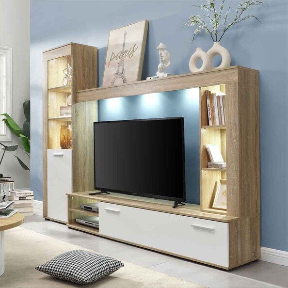 Texas Wooden Living Room Set In Rough Sawn Oak And White With LED