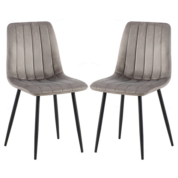 Theodore Grey Velvet Dining Chairs With Black Legs In Pair