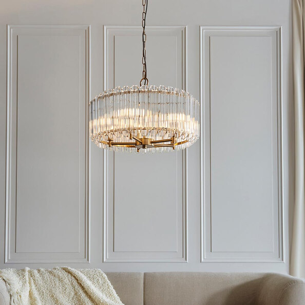 Thomas 5 Light Hexagonal Glass Pendant Light In Brushed Aged Brass